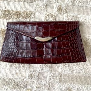 Ralph Lauren Brown Croc Embossed Leather mini Bag with Sterling Silver Clasp